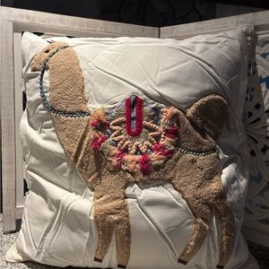 Decorative Camel big Pillow with Embroidered Accents